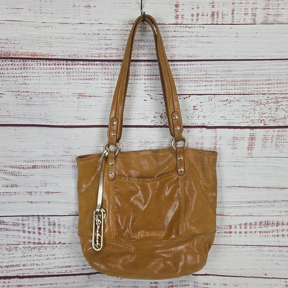 B Makowski Snakeskin Embossed Tote Gold Tone Hardware Western Casual Bag Purse
